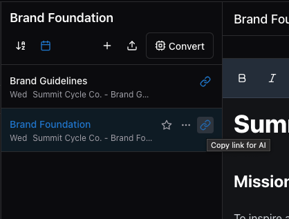 Copy link for AI feature